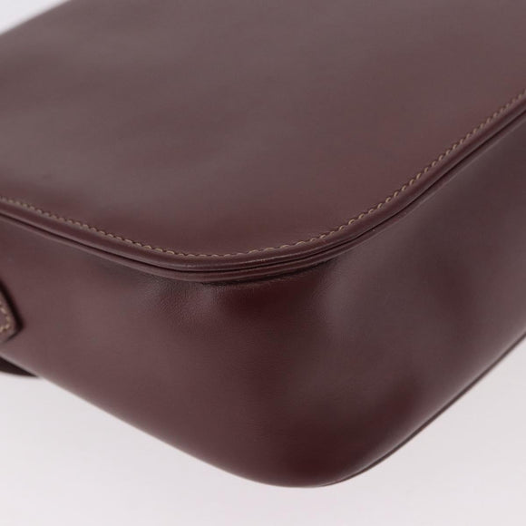 CARTIER Shoulder Bag Leather Bordeaux Gold Auth 187826