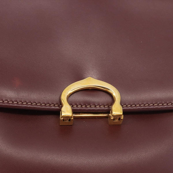 CARTIER Shoulder Bag Leather Bordeaux Gold Auth 187826