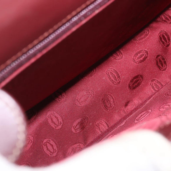 CARTIER Shoulder Bag Leather Bordeaux Gold Auth 187826
