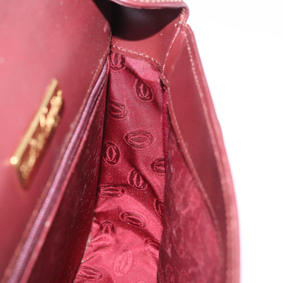 CARTIER Shoulder Bag Leather Bordeaux Gold Auth 187826
