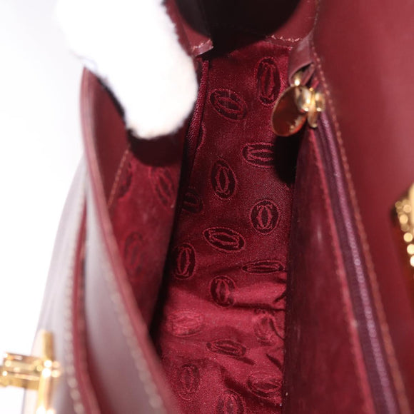 CARTIER Shoulder Bag Leather Bordeaux Gold Auth 187826