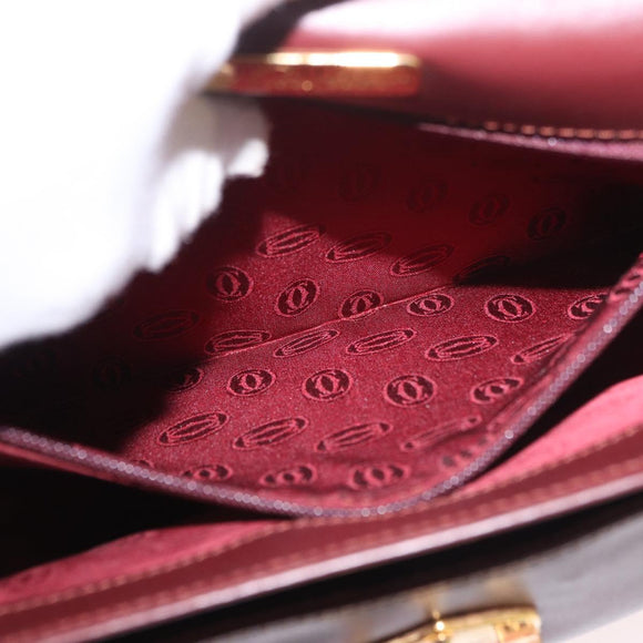 CARTIER Shoulder Bag Leather Bordeaux Gold Auth 187826