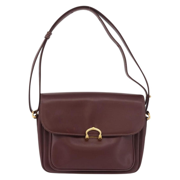 CARTIER Shoulder Bag Leather Bordeaux Gold Auth 187826