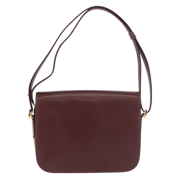CARTIER Shoulder Bag Leather Bordeaux Gold Auth 187826