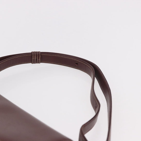 CARTIER Shoulder Bag Leather Bordeaux Gold Auth 187826