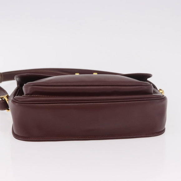 CARTIER Shoulder Bag Leather Bordeaux Gold Auth 187826