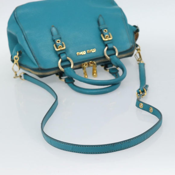 Miu Miu Hand Bag Leather 2way Turquoise Blue Gold Auth 187827