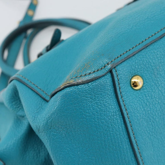 Miu Miu Hand Bag Leather 2way Turquoise Blue Gold Auth 187827