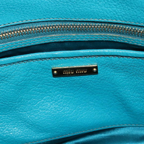 Miu Miu Hand Bag Leather 2way Turquoise Blue Gold Auth 187827