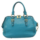 Miu Miu Hand Bag Leather 2way Turquoise Blue Gold Auth 187827-2