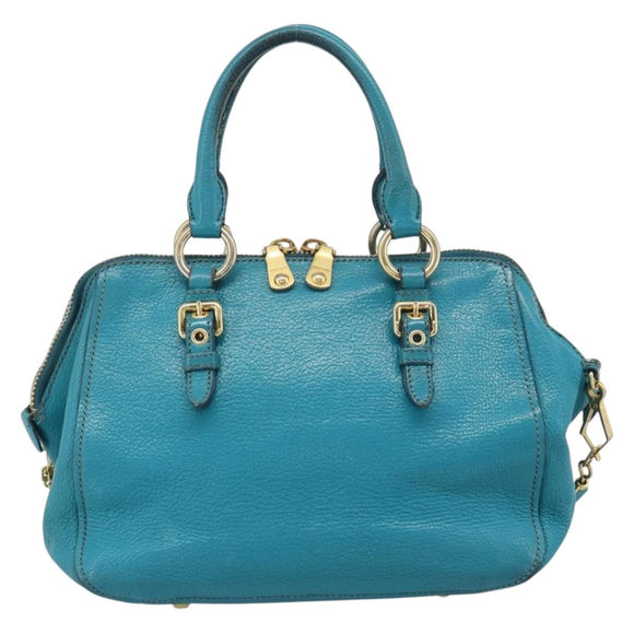 Miu Miu Hand Bag Leather 2way Turquoise Blue Gold Auth 187827