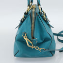 Miu Miu Hand Bag Leather 2way Turquoise Blue Gold Auth 187827-3