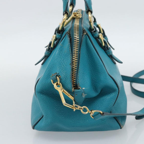 Miu Miu Hand Bag Leather 2way Turquoise Blue Gold Auth 187827