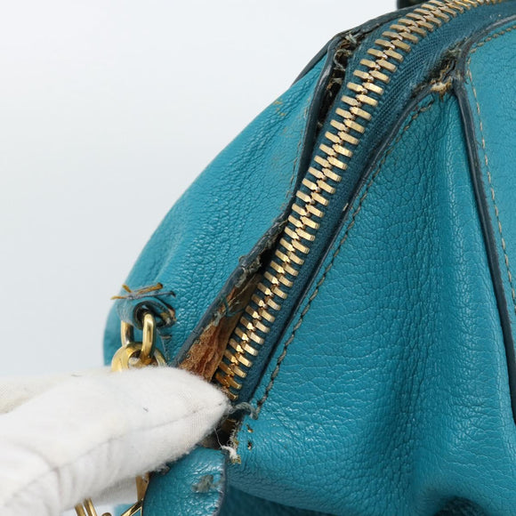 Miu Miu Hand Bag Leather 2way Turquoise Blue Gold Auth 187827
