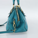 Miu Miu Hand Bag Leather 2way Turquoise Blue Gold Auth 187827-5