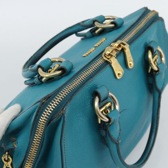 Miu Miu Hand Bag Leather 2way Turquoise Blue Gold Auth 187827