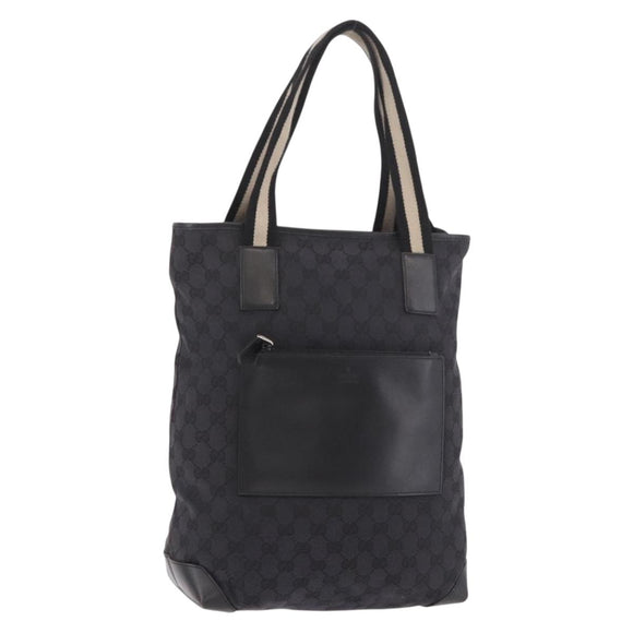 GUCCI GG Canvas Sherry Line Tote Bag Black Silver 019 0401 Auth 187830A