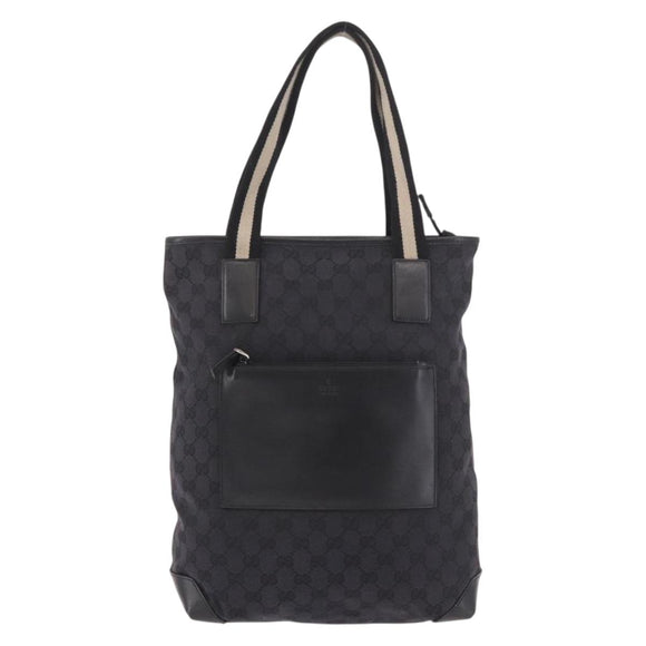 GUCCI GG Canvas Sherry Line Tote Bag Black Silver 019 0401 Auth 187830A