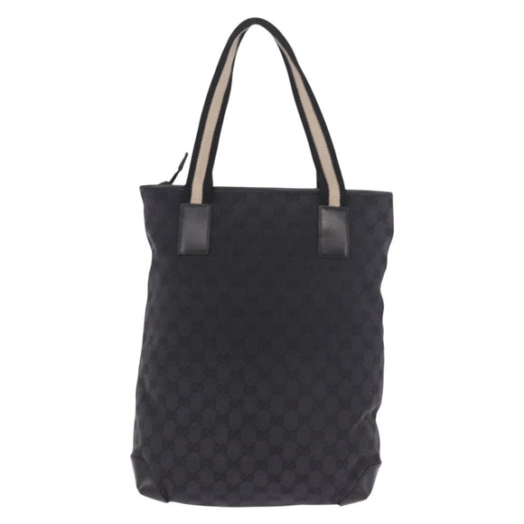 GUCCI GG Canvas Sherry Line Tote Bag Black Silver 019 0401 Auth 187830A