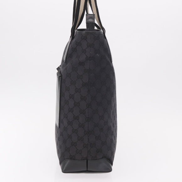 GUCCI GG Canvas Sherry Line Tote Bag Black Silver 019 0401 Auth 187830A