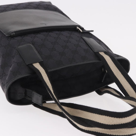 GUCCI GG Canvas Sherry Line Tote Bag Black Silver 019 0401 Auth 187830A