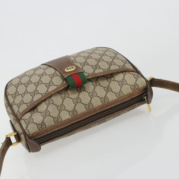 GUCCI GG Supreme Web Sherry Line Bag PVC Beige Gold 89 02 032 Auth 187833