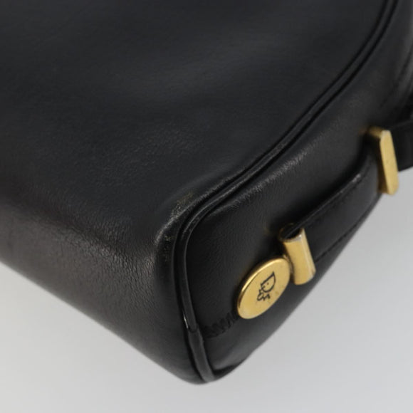 Christian Dior Shoulder Bag Leather Black Gold Auth 187835