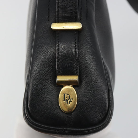 Christian Dior Shoulder Bag Leather Black Gold Auth 187835