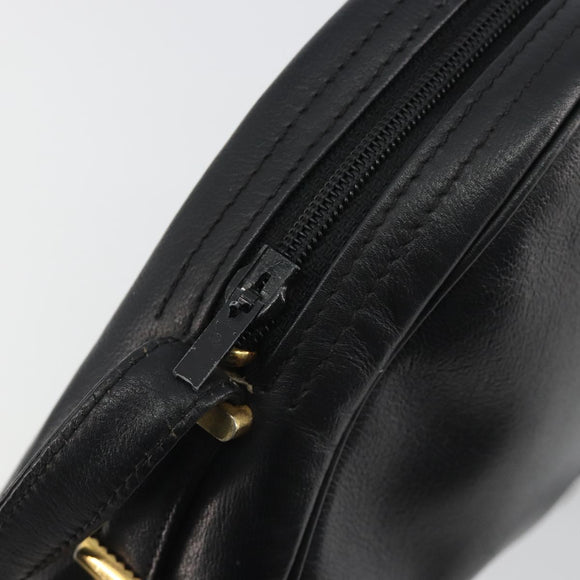 Christian Dior Shoulder Bag Leather Black Gold Auth 187835