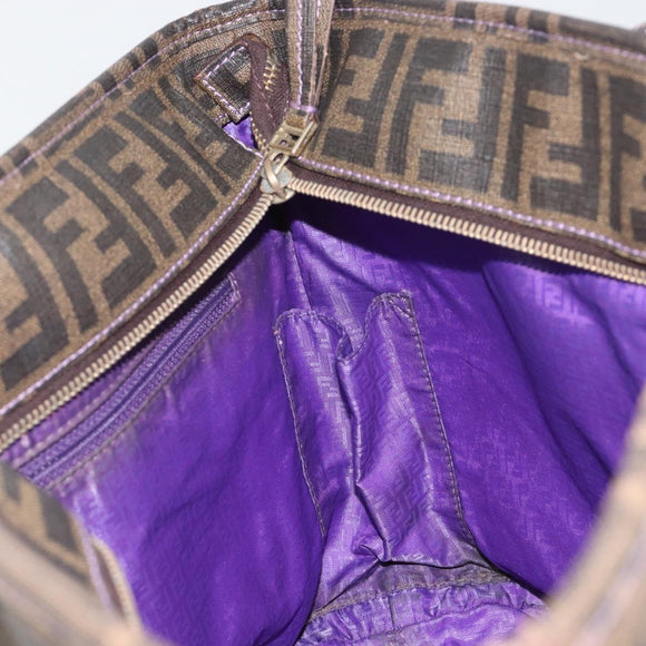 FENDI Zucca Canvas Tote Bag PVC Black Brown Auth 187849