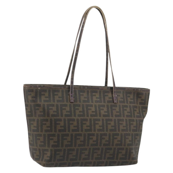 FENDI Zucca Canvas Tote Bag PVC Black Brown Auth 187849
