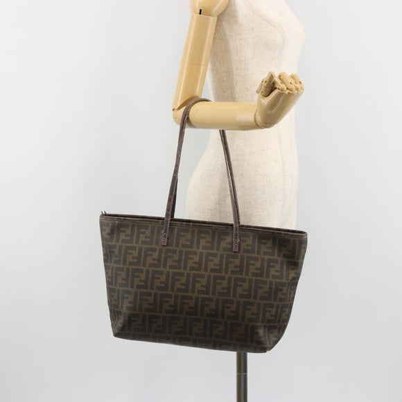 FENDI Zucca Canvas Tote Bag PVC Black Brown Auth 187849