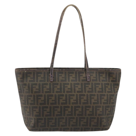 FENDI Zucca Canvas Tote Bag PVC Black Brown Auth 187849