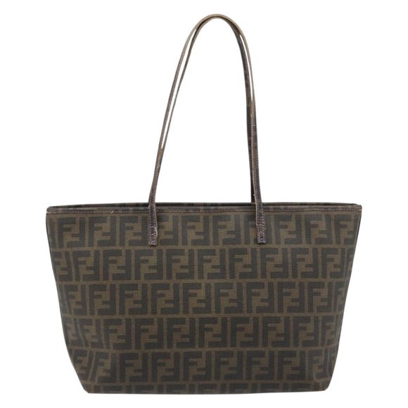 FENDI Zucca Canvas Tote Bag PVC Black Brown Auth 187849