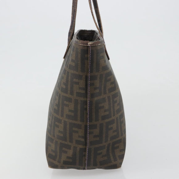 FENDI Zucca Canvas Tote Bag PVC Black Brown Auth 187849