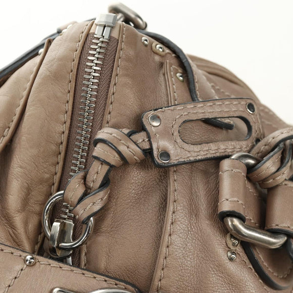 Chloe Paddington Hand Bag Leather Beige Silver Auth 187855V