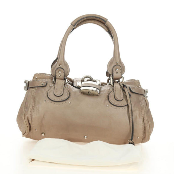 Chloe Paddington Hand Bag Leather Beige Silver Auth 187855V