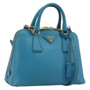 PRADA Handtas Saffiano leer 2-weg Lichtblauw Auth 187856A-1