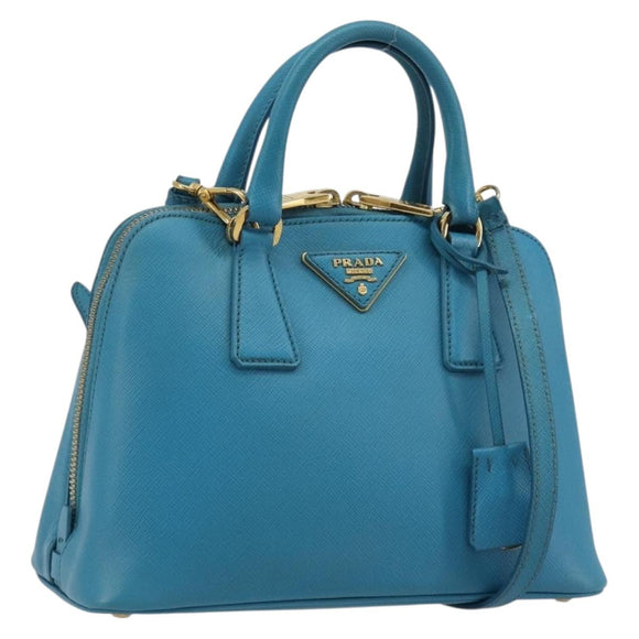 PRADA Handtas Saffiano leer 2-weg Lichtblauw Auth 187856A