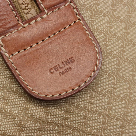 CELINE Macadam Canvas Boston Bag PVC Beige Gold Auth 187859