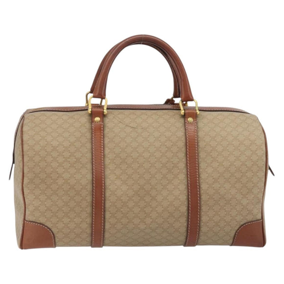 CELINE Macadam Canvas Boston Bag PVC Beige Gold Auth 187859