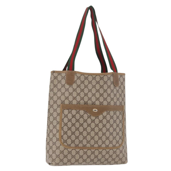GUCCI GG Supreme Web Sherry Line Tote Bag PVC Beige 39 02 003 Auth 187861