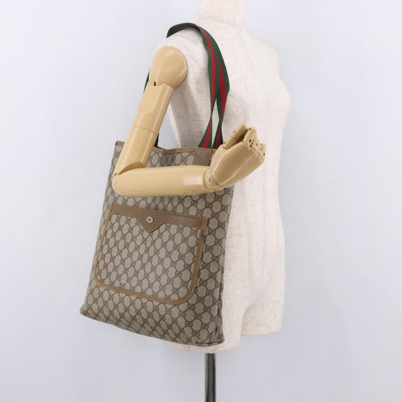 GUCCI GG Supreme Web Sherry Line Tote Bag PVC Beige 39 02 003 Auth 187861