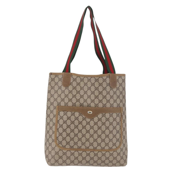 GUCCI GG Supreme Web Sherry Line Tote Bag PVC Beige 39 02 003 Auth 187861
