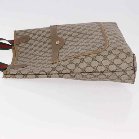 GUCCI GG Supreme Web Sherry Line Tote Bag PVC Beige 39 02 003 Auth 187861