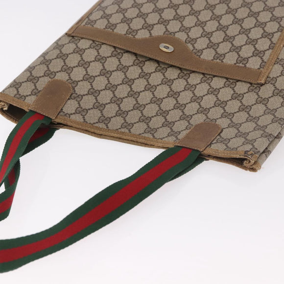 GUCCI GG Supreme Web Sherry Line Tote Bag PVC Beige 39 02 003 Auth 187861