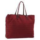 FENDI Zucchino Canvas Tote Bag Red Gold Auth 187865-1