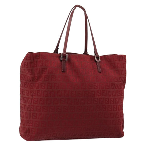 FENDI Zucchino Canvas Tote Bag Red Gold Auth 187865