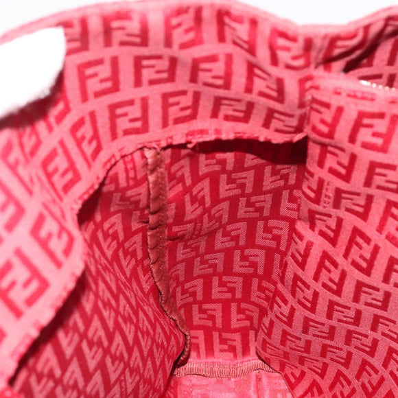 FENDI Zucchino Canvas Tote Bag Red Gold Auth 187865
