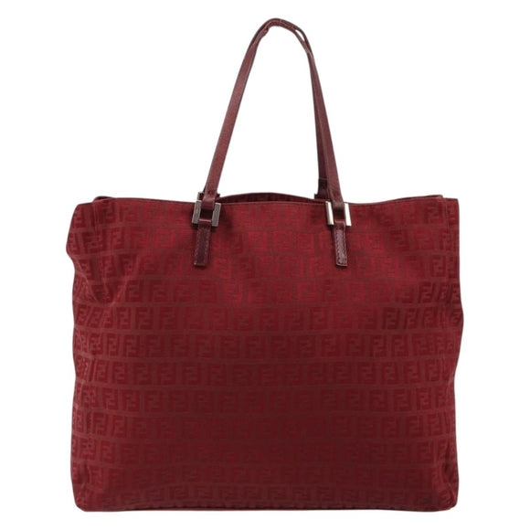 FENDI Zucchino Canvas Tote Bag Red Gold Auth 187865